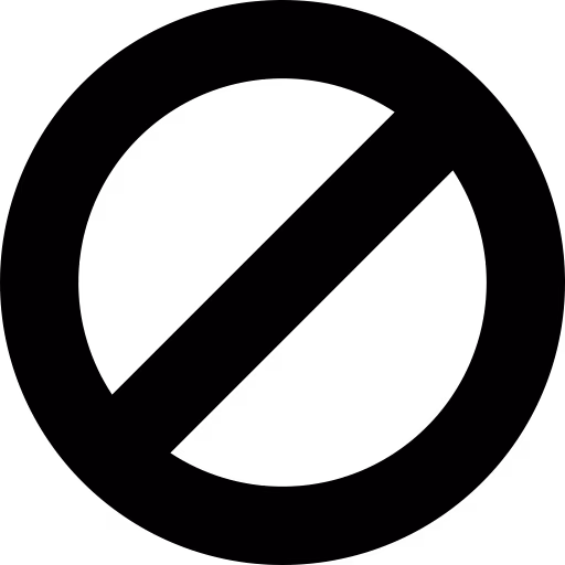 Black circle with a diagonal slash across two raised hands symbolizing a ban or restriction.
