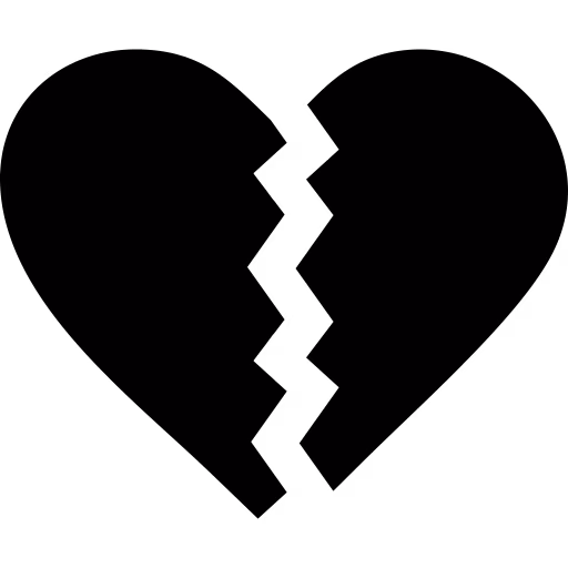Black broken heart icon with a jagged crack down the center.