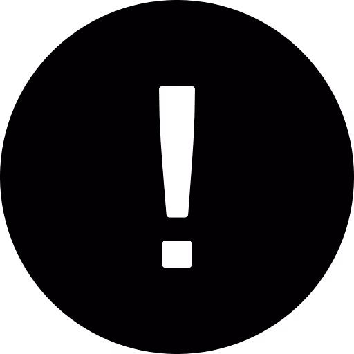 Black circular icon with a white exclamation mark in the center.